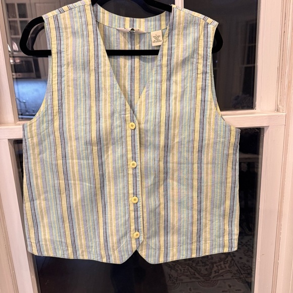 ORVIS Multicolor Stripe 100% Linen Sleeveless Button Down Vest Top Size Large - Picture 2 of 9
